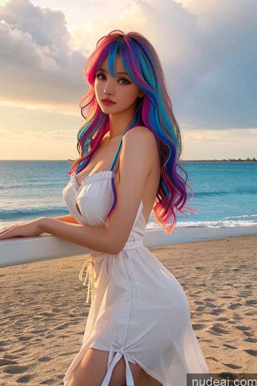 ai nude image of araffe with colorful hair posing on a beach with a railing pics of Looking At Sky Bangs Wavy Hair Beach Nude Dirndl Rainbow Haired Girl