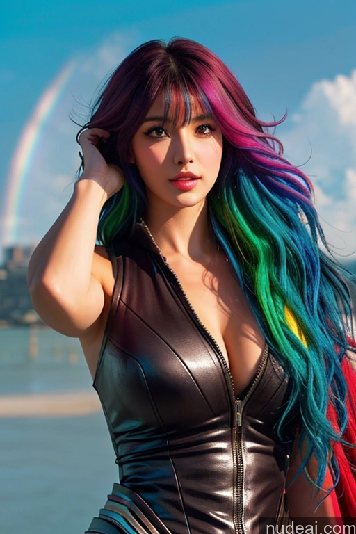 related ai porn images free for Looking At Sky Bangs Wavy Hair Superhero Rainbow Haired Girl