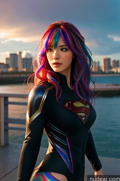 related ai porn images free for Looking At Sky Bangs Wavy Hair Superhero Rainbow Haired Girl