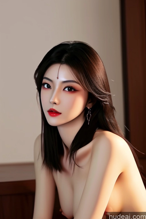 ai nude image of a close up of a woman with a red lipstick posing naked pics of MuQingQing