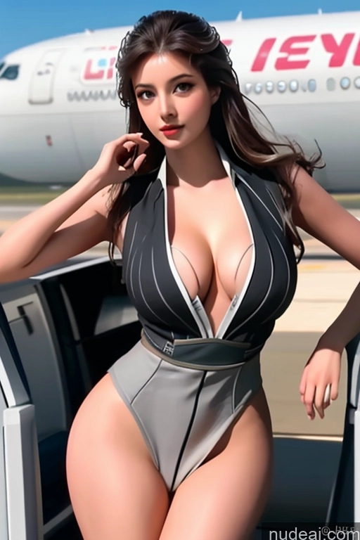 Looking At Sky LanLingEr Busty Wavy Hair Flight Attendant