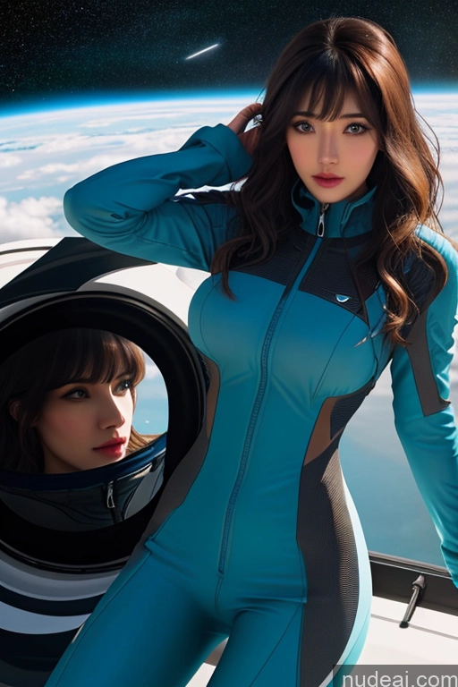 related ai porn images free for Bangs Wavy Hair Looking At Sky Space Suit