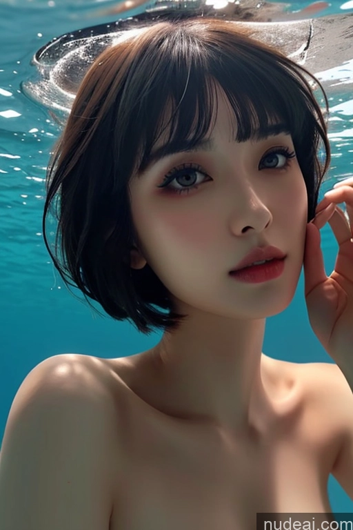 ai nude image of a close up of a woman in a bikini posing in the water pics of Looking At Sky Hime Cut Underwater BAISI