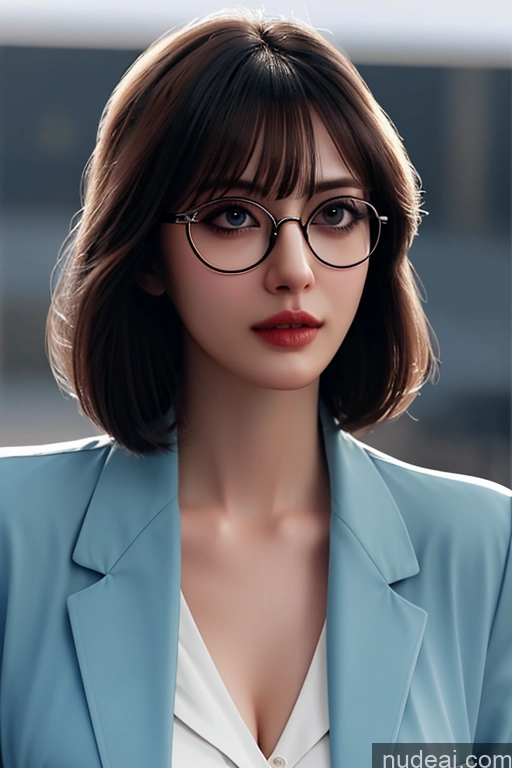 ai nude image of a close up of a woman wearing glasses and a blue blazer pics of Looking At Sky Hime Cut Nude Train Busty Glasses Ruru