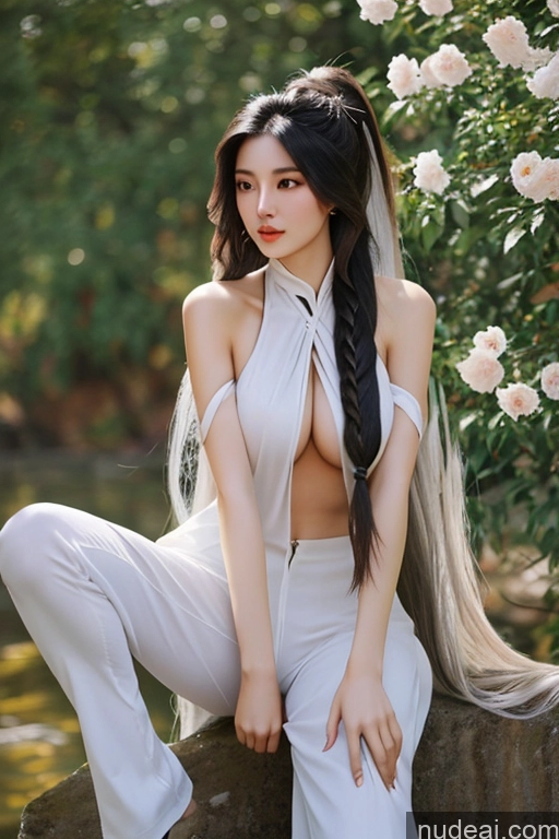 ai nude image of araffe asian woman with long black hair sitting on a stone wall pics of Long Hair Beautiful Perfect Boobs 18 Black Hair Chinese Cumshot Two Nude Spreading Legs Ponytail Orgasm Miss Universe Model