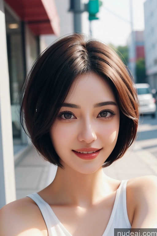 ai nude image of arafed asian woman with a white tank top and brown hair pics of Woman One Short Hair 18 Happy Black Hair Pixie Japanese Skin Detail (beta) Street Front View Sailor Detailed Working Out