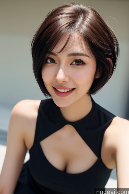 ai nude image of araffe asian woman with a black top and a black dress pics of Woman One Short Hair 18 Happy Black Hair Pixie Japanese Skin Detail (beta) Street Front View Detailed Working Out Sailor Micro Skirt