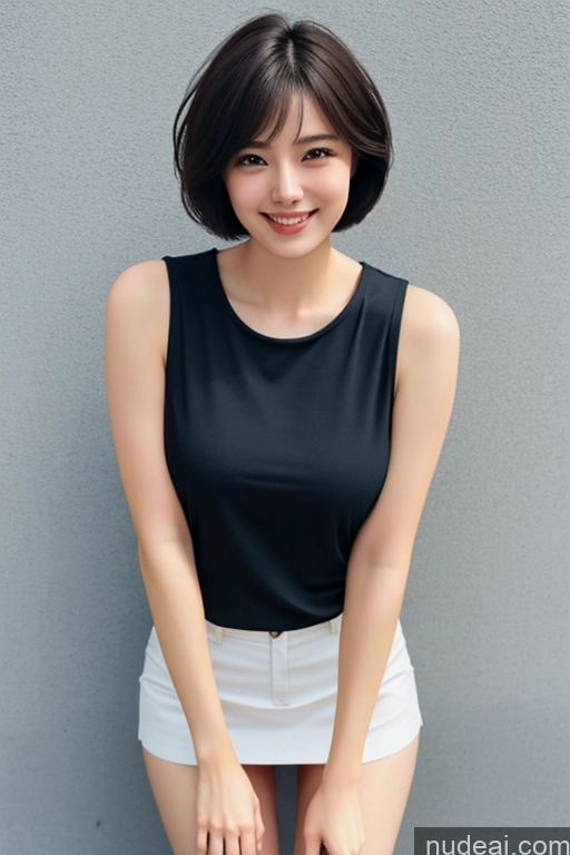 ai nude image of arafed asian woman in black top and white shorts posing for a picture pics of Woman One Short Hair 18 Happy Black Hair Pixie Japanese Skin Detail (beta) Street Front View Detailed Working Out Sailor Micro Skirt 80s