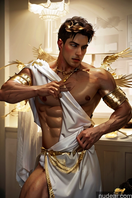 ai nude image of arafed man in a white robe with gold chains and a gold necklace pics of Bodybuilder Super Saiyan Super Saiyan 4 Menstoga, White Robes, In White And Gold Costumem, Gold Headpiece, Gold Belt, Gold Chain