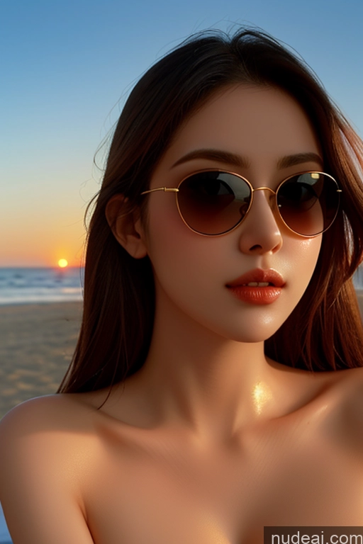 ai nude image of arafed woman with sunglasses on on a beach at sunset pics of Looking At Sky Nude Gold Jewelry Beach Busty Beautiful Sunglasses