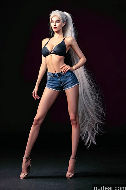 ai nude image of araffe woman with long white hair posing in a black bra top pics of 18 Woman Nude Ahegao Perfect Boobs Beautiful Skinny Long Hair One Bright Lighting White Hair Ponytail Front View Beach British Busty Long Legs Perfect Body Tall Sexy Face