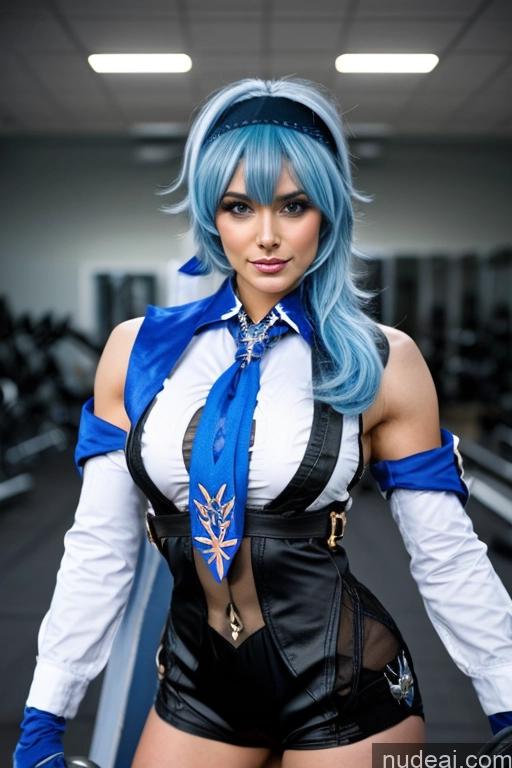 ai nude image of there is a woman with blue hair and a blue scarf pics of Bodybuilder Eula: Genshin Impact Cosplayers