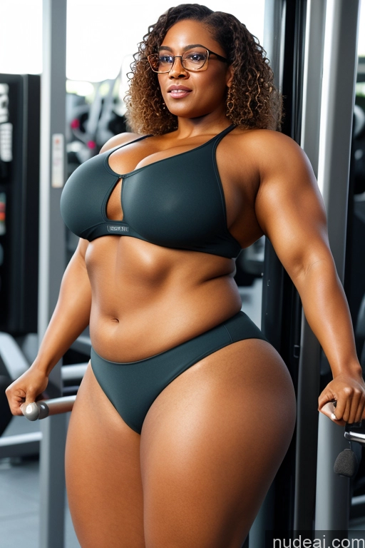 related ai porn images free for Woman Bodybuilder One Huge Boobs Glasses Muscular Chubby Curly Hair Dark Skin Oiled Body 50s Laughing Black Hair Slicked Straight African Illustration Office Front View Spreading Legs Nude Transparent