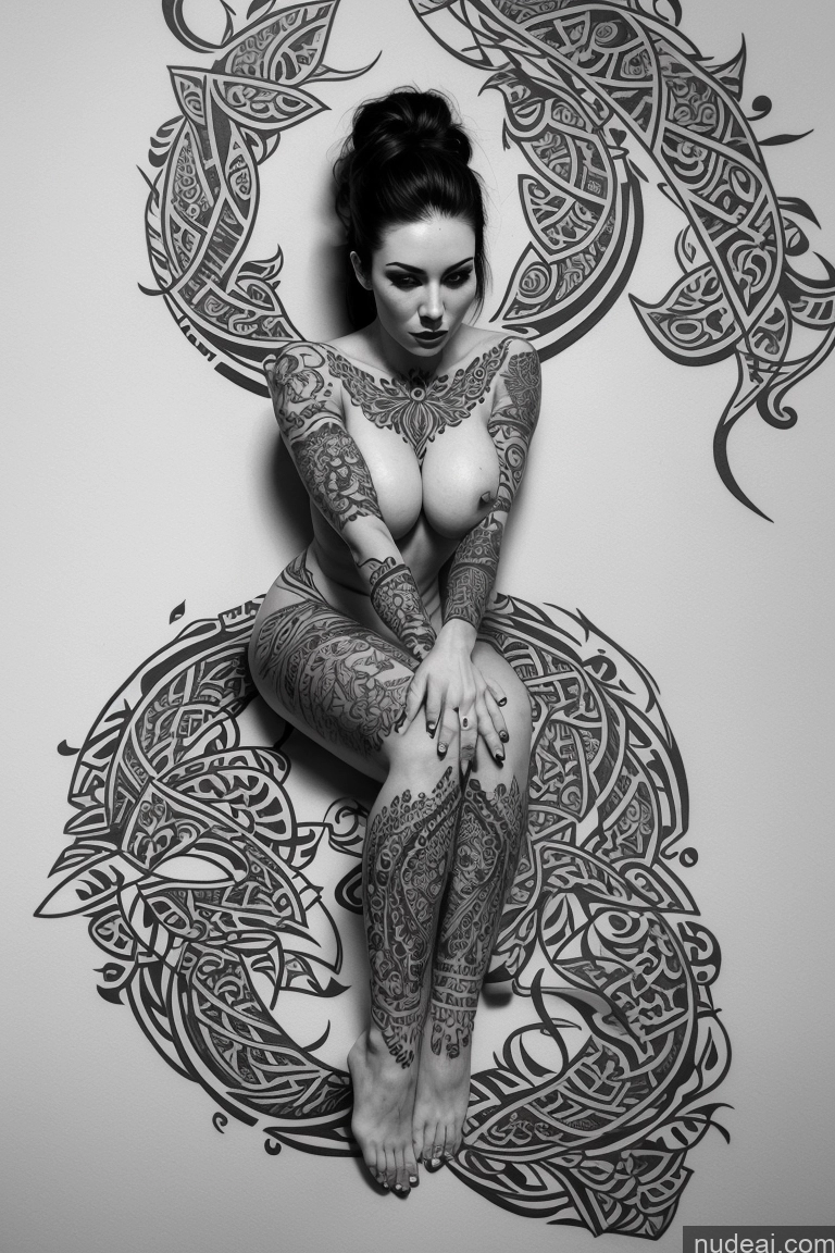 ai nude image of a woman with tattoos sitting on a wall with a tattoo design pics of Woman Milf One Small Tits Tattoos Perfect Boobs Small Ass Seductive Black Hair Messy White Bedroom Spreading Legs Nude Back View