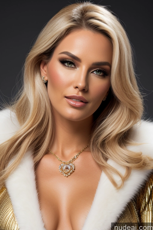 ai nude image of araffed woman in a gold dress with a fur collar pics of Miss Universe Model Diamond Jewelry Gold Jewelry Transparent Blonde Fur