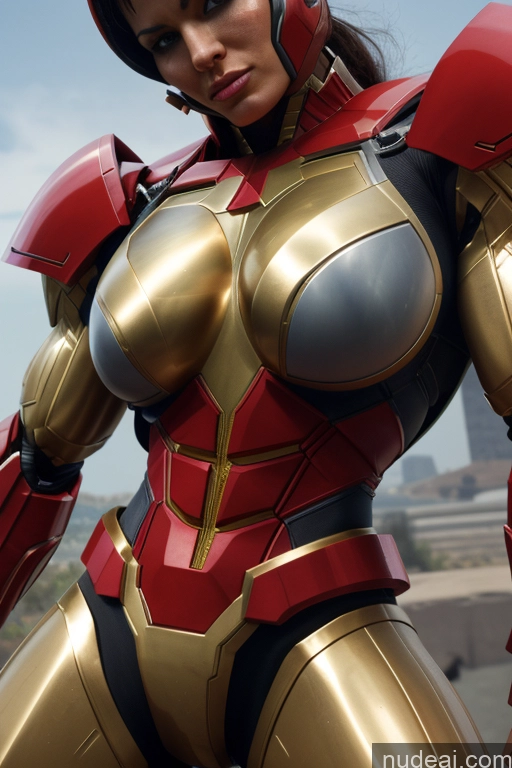 ai nude image of araffed woman in a red and gold costume posing for a picture pics of Superhero Cosplay Captain Marvel Power Rangers Woman Bodybuilder Busty Abs Front View SuperMecha: A-Mecha Musume A素体机娘 Science Fiction Style Battlefield Muscular