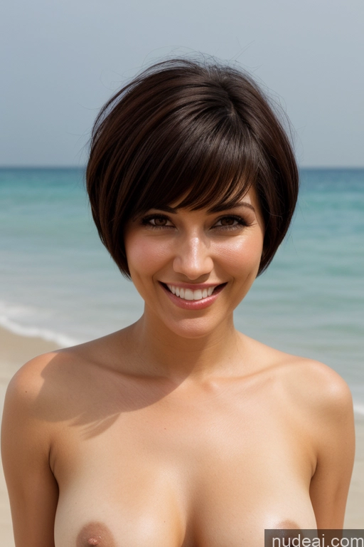 ai nude image of arafed woman with a big breast standing on a beach pics of Model One Small Tits Small Ass Pubic Hair Short Hair Fairer Skin Dark Skin 30s 40s Happy Brunette Black Hair Straight Bobcut Ponytail Indian Middle Eastern Arabic Beach Nude