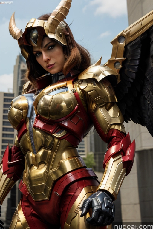 ai nude image of araffe dressed as a female angel with wings and armor pics of Superhero Captain Marvel SuperMecha: A-Mecha Musume A素体机娘 Woman Busty Abs Front View Bodybuilder Muscular Has Wings Angel Succubus