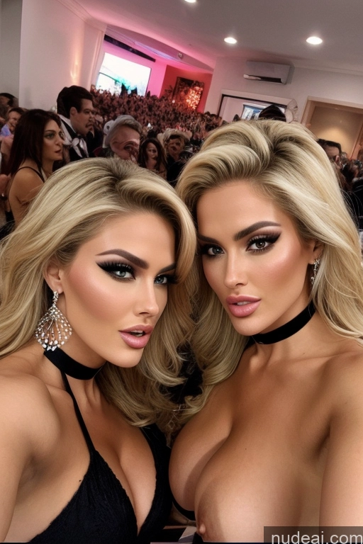 related ai porn images free for Miss Universe Model Huge Boobs 20s Two Several Party Mirror Selfie Blonde Choker Shocked Close-up View