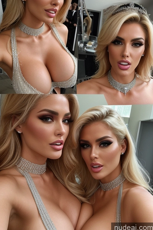 ai nude image of a close up of a woman with a very big breast wearing a tiable pics of Miss Universe Model Huge Boobs 20s Two Several Party Mirror Selfie Blonde Shocked Close-up View Choker