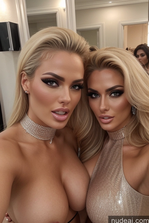 related ai porn images free for Miss Universe Model Huge Boobs 20s Two Several Party Mirror Selfie Shocked Close-up View Blonde Choker Topless Nude