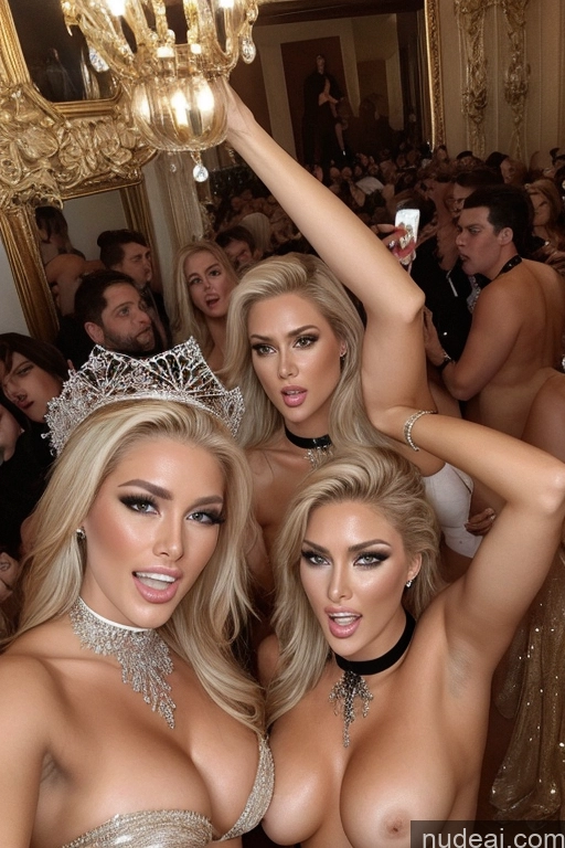 ai nude image of two women in a room with a chandelier and a chandelier pics of Miss Universe Model Huge Boobs 20s Two Several Party Mirror Selfie Blonde Shocked Close-up View Choker Topless Nude