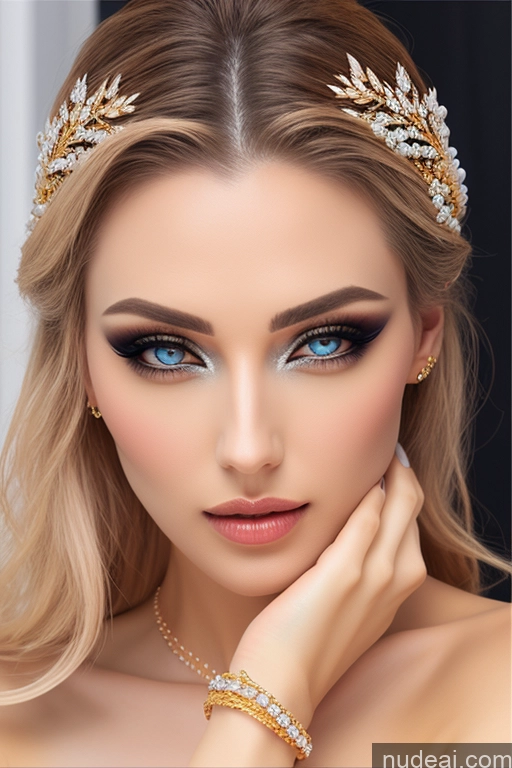 ai nude image of a close up of a woman with a gold headband and blue eyes pics of Diamond Jewelry Gold Jewelry Pearl Jewelry Elemental Series - Ice Snow