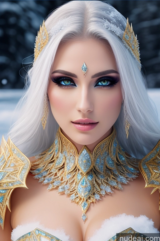 ai nude image of a close up of a woman with a very big breast wearing a costume pics of Diamond Jewelry Gold Jewelry Elemental Series - Ice Snow Fantasy Armor