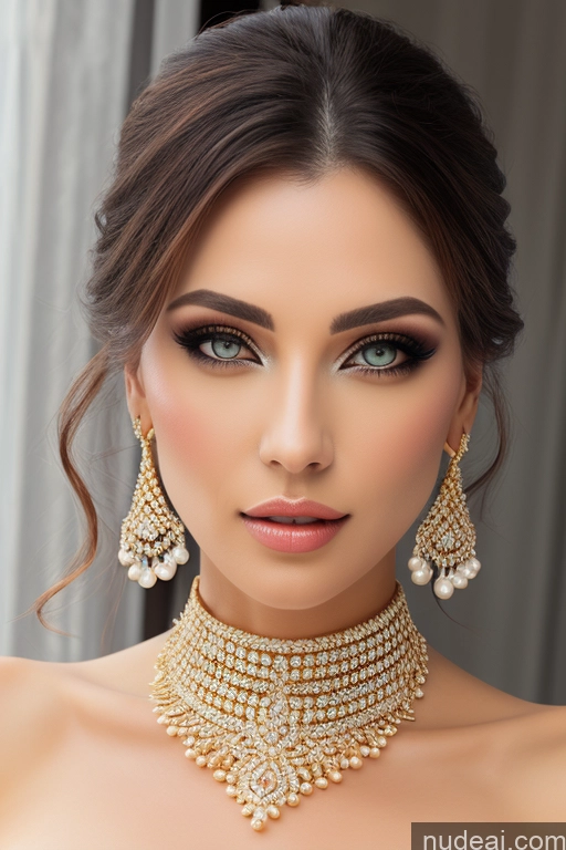 ai nude image of a close up of a woman wearing a necklace and earrings pics of Gold Jewelry Elemental Series - Ice Snow Diamond Jewelry Pearl Jewelry Jewelry