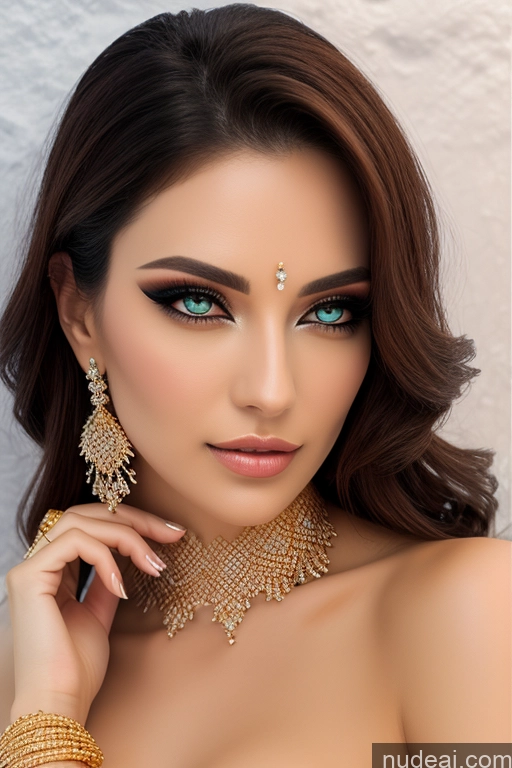 ai nude image of arafed woman with a necklace and earrings posing for a picture pics of Gold Jewelry Elemental Series - Ice Snow Diamond Jewelry Pearl Jewelry St-fs