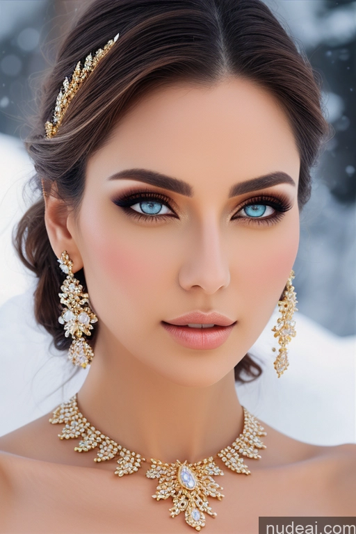 ai nude image of a close up of a woman wearing a necklace and earrings pics of Gold Jewelry Elemental Series - Ice Snow Diamond Jewelry Pearl Jewelry St-fs Transparent