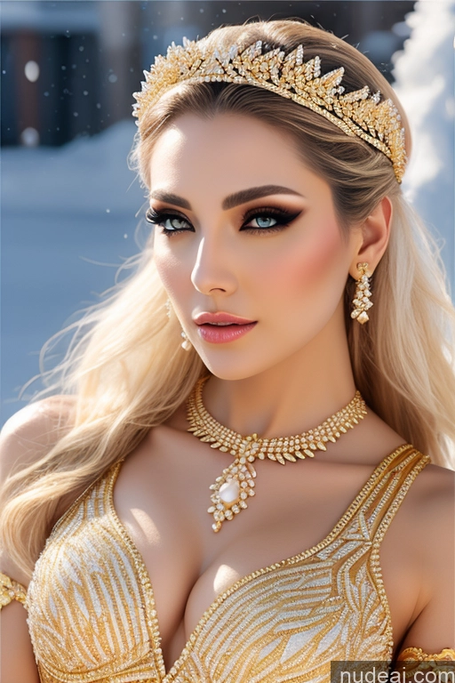 ai nude image of a close up of a woman wearing a gold dress and a tiable pics of Gold Jewelry Elemental Series - Ice Snow Diamond Jewelry Pearl Jewelry Transparent Gtv Style