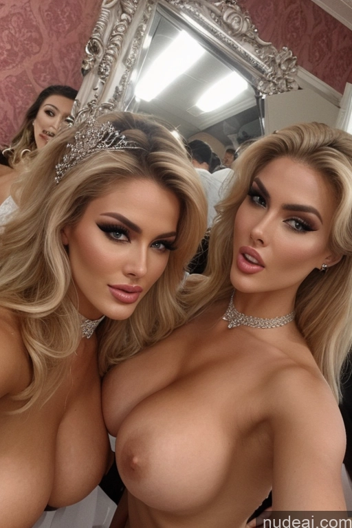 ai nude image of two women in a room with a mirror and a mirror pics of Miss Universe Model Huge Boobs 20s Two Several Party Mirror Selfie Shocked Close-up View Blonde Choker Nude Topless