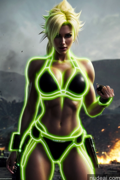 related ai porn images free for Super Saiyan Busty Muscular Front View Cyborg Woman Science Fiction Style Neon Lights Clothes: Yellow Blonde Battlefield Neon Lights Clothes: Green