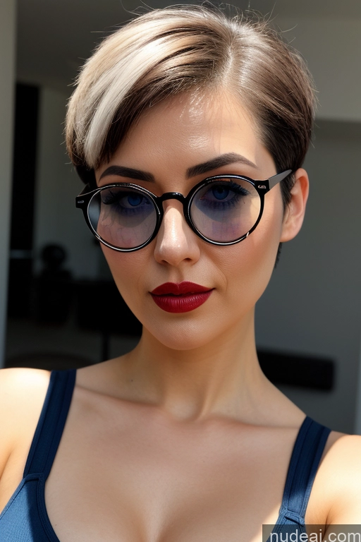 ai nude image of blond woman with glasses and red lipstick posing for a picture pics of Big Hips Thick Huge Boobs Nude 20s Working Out Japanese Big Ass Glasses Lipstick Short Short Hair Fairer Skin