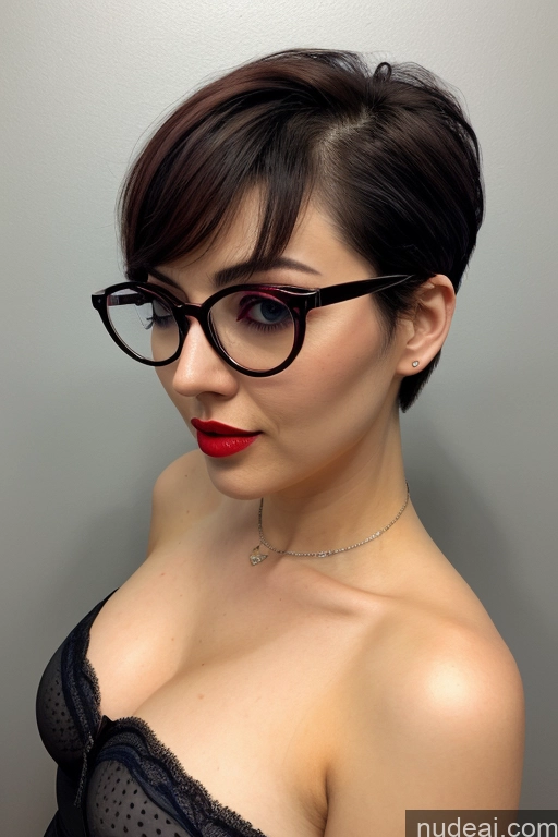 ai nude image of there is a woman with glasses and a bra top posing for a picture pics of Big Hips Thick Huge Boobs 20s Working Out Japanese Big Ass Glasses Lipstick Short Short Hair Fairer Skin Nightgown