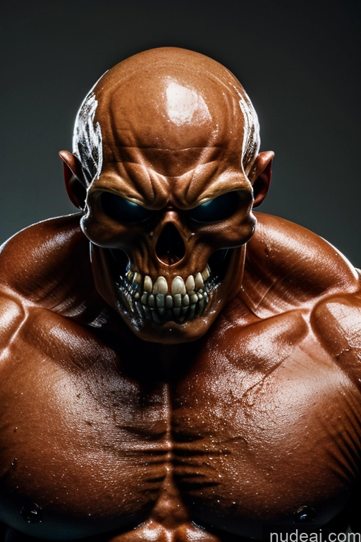 ai nude image of arafed man with a skull and a big smile on his face pics of Bodybuilder Glowing, Skull, Armor, Spikes, Teeth, Monster, Dirty, Tentacles, Pus, Pimples, Crack, Truenurgle