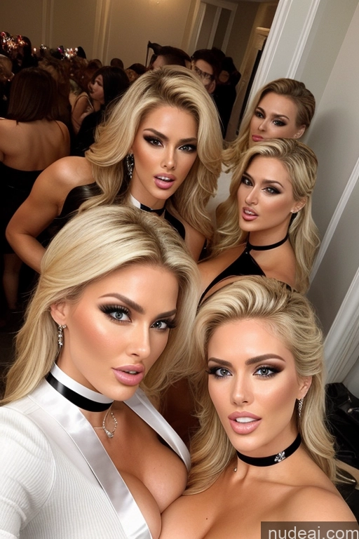 ai nude image of several women posing for a picture in a room with a mirror pics of Miss Universe Model Huge Boobs 20s Two Several Party Mirror Selfie Blonde Close-up View Shocked Front View Choker