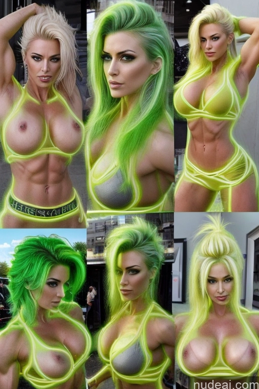 related ai porn images free for Super Saiyan Busty Neon Lights Clothes: Green Front View Green Hair Muscular Several Two Woman Neon Lights Clothes: Yellow