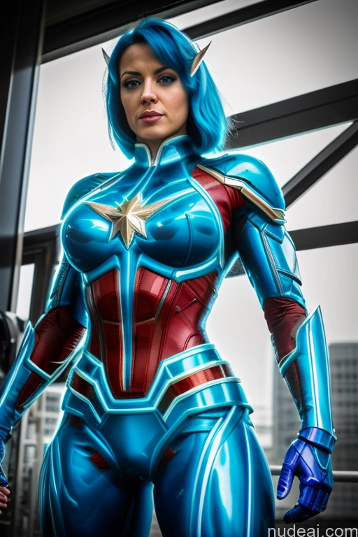 related ai porn images free for Woman Busty Blue Hair Deep Blue Eyes Front View Superhero Neon Lights Clothes: Blue Cosplay Captain Marvel Science Fiction Style Abs SuperMecha: A-Mecha Musume A素体机娘 Bodybuilder