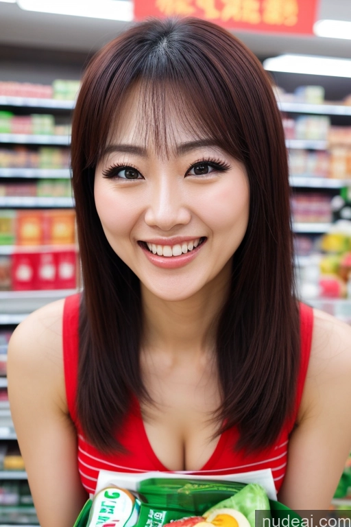 ai nude image of arafed asian woman holding a bag of chips in a grocery store pics of Happy Youhua Grocery Angel