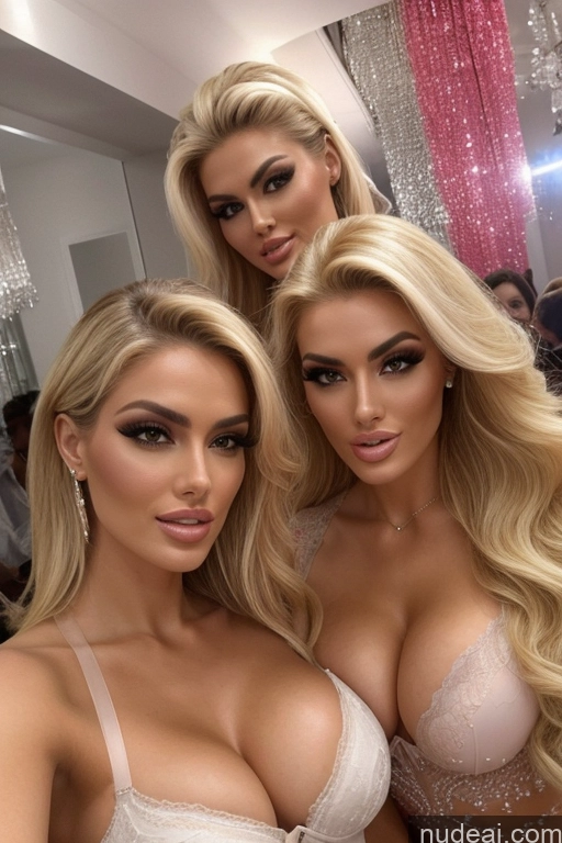 ai nude image of two women in lingersuits posing for a picture in a mirror pics of Miss Universe Model Huge Boobs 20s Two Several Party Mirror Selfie Blonde Close-up View Shocked Push-up Bra