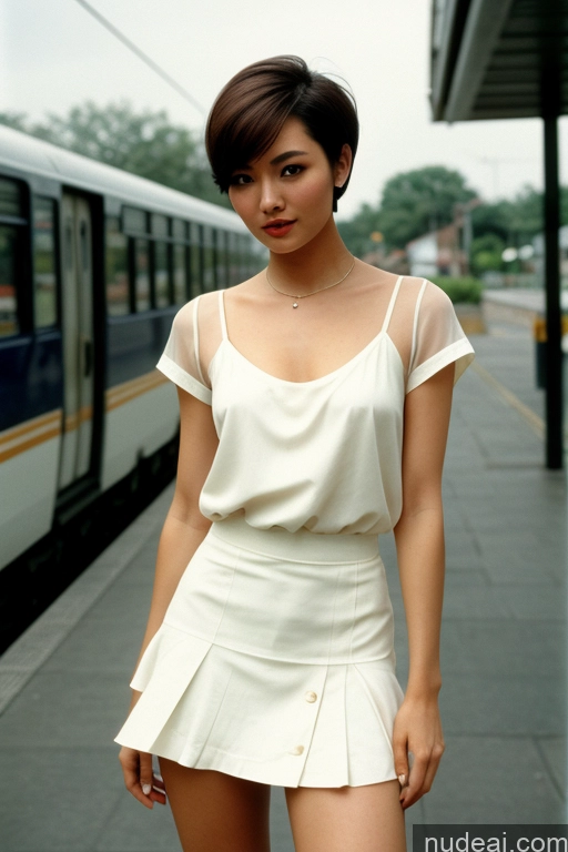 ai nude image of there is a woman standing on a platform next to a train pics of Sorority Skinny Small Tits Short Small Ass 18 Asian Japanese Filipina Film Photo Skin Detail (beta) Kilt Long Skirt Chemise Sailor Thigh Socks Transparent Detailed Military Bus Street Train Blouse Slicked Bobcut Short Hair 60s