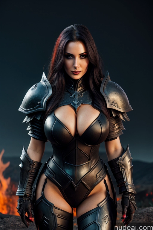 ai nude image of arafed woman in a leather outfit standing in front of a fire pics of Film Photo Death Knight Paladin Fashion Vampire Huge Boobs Partially Nude Goth Hell 30s