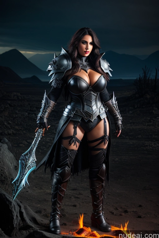 ai nude image of arafed woman in armor with sword and armor standing in a desert pics of Film Photo Death Knight Paladin Fashion Vampire Huge Boobs Partially Nude Goth Hell 30s Spreading Legs Human SexToy