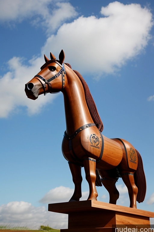 ai nude image of there is a wooden horse statue on a pedestal in a field pics of Cyborg Wooden Horse Looking At Sky