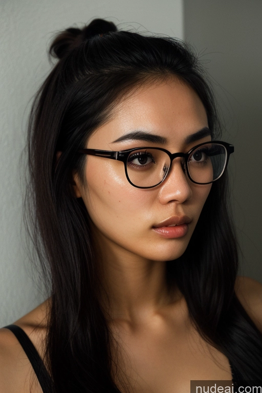 ai nude image of there is a woman with glasses and a black bra top pics of Detailed Dark Lighting Kidnapped-bdsm-willing Partner Prison Cave 18 Hair Bun Vietnamese Thai Filipina Small Tits Skinny Pubic Hair Human SexToy Athlete Dark Skin Sad Serious Film Photo Skin Detail (beta)