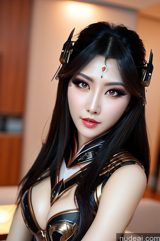 ai nude image of araffe woman in a black and gold outfit posing for a picture pics of MuQingQing Mech Suit