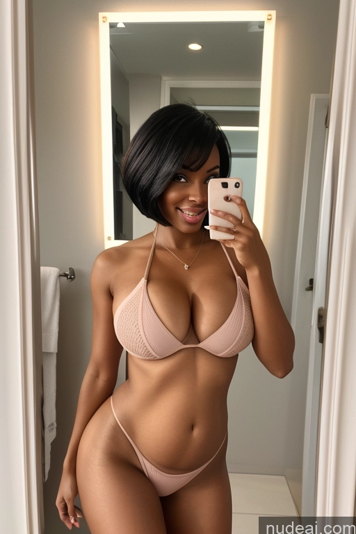 ai nude image of araffe woman in a pink bikini taking a selfie in a bathroom pics of Perfect Boobs 18 Hair Bun Full Frontal Straight Miss Universe Model Bimbo African Front View Nigerian Dark Skin Big Hips Short Hair One Pink Hair Happy Pregnant Pantyhose Bathroom Mirror Selfie