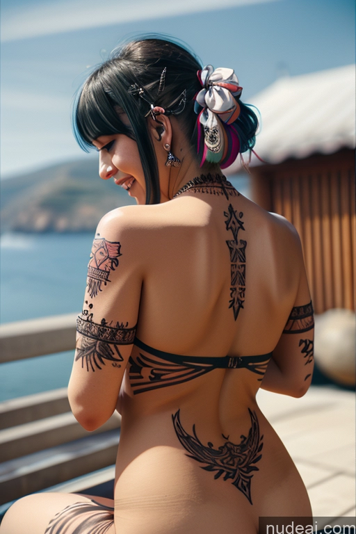 ai nude image of arafed woman with tattoos on her back sitting on a bench pics of Laughing Rainbow Haired Girl Greek Close-up View Bra Pull Down Nude Gothic Punk Girl Huge Boobs Crop Shirt Underboob Tattoos Big Ass